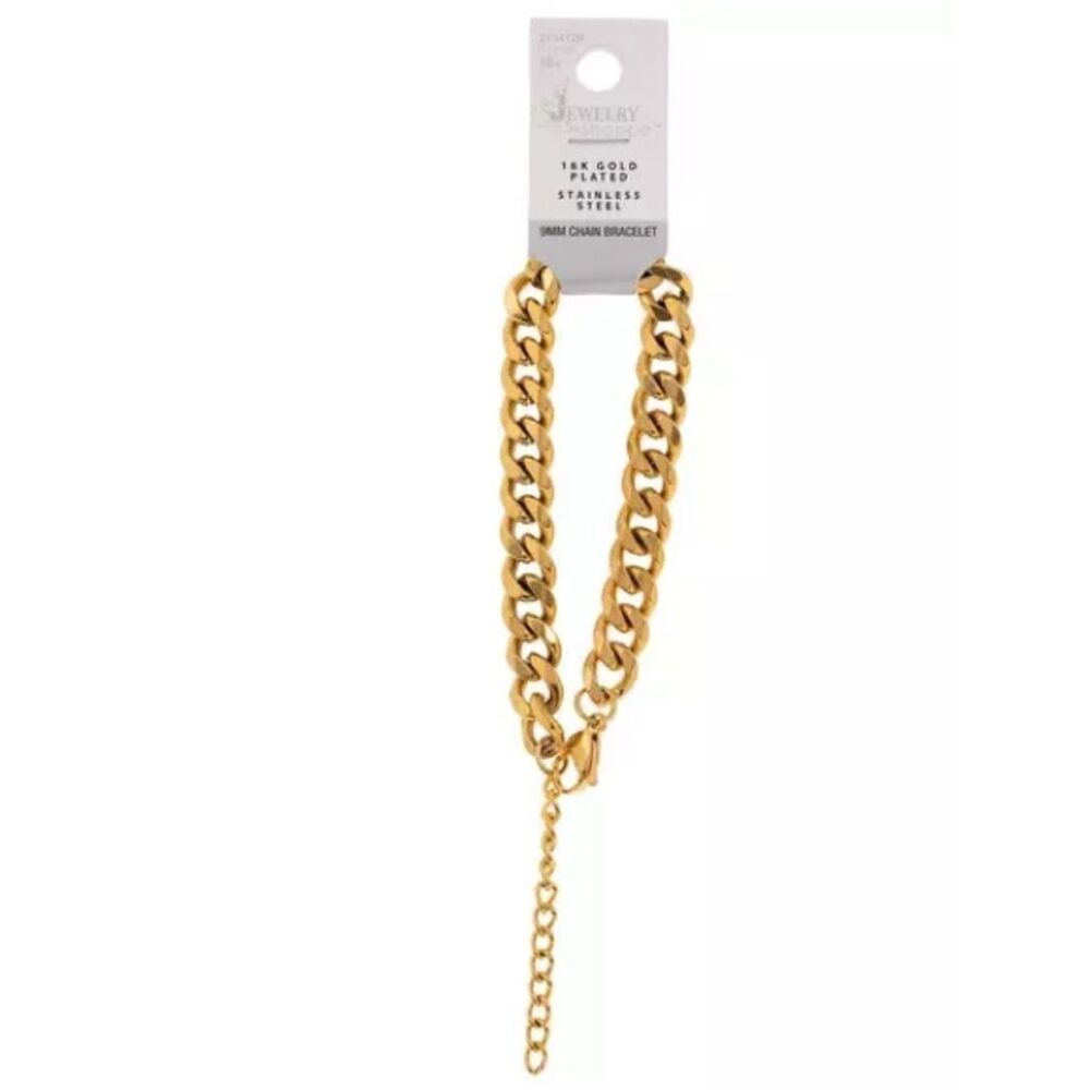 New 7” the Jewelry Shoppe 18K Gold Plated Stainless Steel Curb Chain Bracelet - Picture 3 of 3